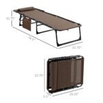 Folding Chaise Lounge Chair Outdoor, Sun Tanning Chair with Side Pocket, Carrying Strap, Portable Patio Beach Lounger with 5-Position Reclining Back, Headrest for Pool, Camping, Yard, Brown - Image 3