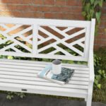 Outdoor Garden Bench, Wooden Frame Patio Bench with Geometric Pattern, 43.25 Inch Weatherproof 2-Person Love Seat for Garden, Lawn, Porch, Yard, Work Entryway, White - Image 8