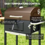 Charcoal BBQ Grill, Outdoor Portable Cooker for Camping or Backyard Picnic, Barbecue Grill with Side Table, Bottom Storage Shelf, Wheels and Handle, Black - Image 5