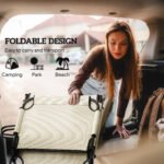 Folding Chaise Lounge Pool Chair with 4-level Reclining Back, Cushion, Side Pocket, Headrest, Beige - Image 5