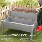 2 Tier Raised Garden Bed, Wooden Elevated Planter Box with Legs, Outdoor Plant Bed for Flowers Vegetables Herbs Gray - Image 4