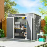 8' x 4' Plastic Outdoor Storage Shed with Floor, Window, Lockable Doors and Vents for Backyard Patio Lawn, Gray - Image 2