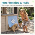 Outdoor Playhouse, Wooden Kids Playhouse with Dog Door, Cookware, Planter Box, Bell, Blackboard, Clock for Backyard - Image 7