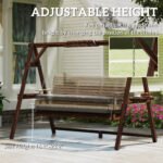 3 Seat Wooden Porch Swing with Stand, Patio Swing with Cushion, for Garden, Poolside, Backyard, Carbonized Brown - Image 7