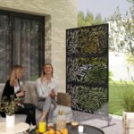 Decorative Privacy Fence Screen, Metal Outdoor Privacy Screen Climbing Plant Trellis with Stand, Bamboo Black - Image 2