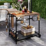Outdoor Bar Cart Patio Serving Cart with Wine Holders Natural - Image 8