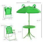 Kids Table and Chair Set, Outdoor Folding Garden Furniture, Picnic Table for Patio Backyard, with Removable & Height Adjustable Sun Umbrella, Green Frog - Image 3