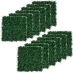 12 PCS Artificial Boxwood Panels Topiary Wall Greenery Backdrop, Privacy Hedge Screen 4 Layer Roll, Dark Green