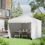 10' x 10' Pop Up Canopy Tent with 3 Sidewalls, Leg Weight Bags and Carry Bag, Height Adjustable, Instant Party Tent Event Shelter Gazebo for Garden, Patio, Cream - Image 2