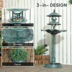 3 in 1 Garden Bird Bath Bowl Pedestal with Bird Feeder, Large Water Basin, Underneath Flower Planter, Green - Image 4