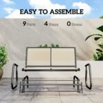 2-Person Outdoor Glider Bench, Patio Double Swing Rocking Chair Loveseat w/Powder Coated Steel Frame for Backyard Garden Porch, Beige - Image 5
