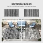 Reversible Outdoor Rug, Waterproof Plastic Straw with Carry Bag, 9' x 18', Black & White Geometric Wall - Image 4