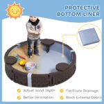 47" Round Kids Sandbox with Cover, 3 Seats, Waterproof Bottom Liner, for Backyard, Lawn, Garden, Beach, Patio, Brown - Image 5