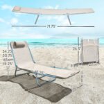 2 Piece Sun Loungers, Folding Chaise Lounge Chairs with Reclining Back, Breathable Mesh Seat, Headrest, Cream White - Image 3