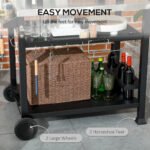 3-Shelf Outdoor Grill Cart Table with Foldable Side Table, Stainless Steel Pizza Oven Stand on Wheels, Black - Image 4