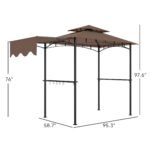 8' x 5' Outdoor Grill Gazebo, Barbecue Gazebo Shelter with Side Awning, 2 Side Shelves and 6 Hooks, Brown - Image 3