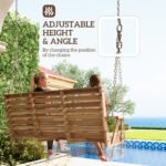 3-Seater Swing Bench, Wooden Porch Swing with Cupholders, Hanging Chains for Patio Garden, Nature Wood - Image 5