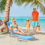 Folding Chaise Lounge Pool Chairs, Outdoor Sun Tanning Chairs with Pillow, Reclining Back, Steel Frame & Breathable Mesh for Beach, Yard, Patio, Blue - Image 2