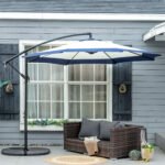 10FT Cantilever Umbrella, Offset Patio Umbrella with Crank and Cross Base for Deck, Backyard, Pool and Garden, Hanging Umbrellas, Navy Blue - Image 7