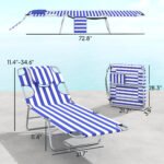 2 Tanning Chairs with Face Hole, 5-Level Adjustable Outdoor Chaise Lounge Chair with Pillow for Beach, Pool, Blue Stripe - Image 3