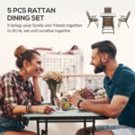 5 Pieces Patio Table and Chairs, Foldable Wicker Outdoor Dining Table Set with Umbrella Hole, Dark Brown - Image 4