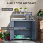 Outdoor Wooden Potting Bench with Storage Cabinet, Shelves, Galvanized Plated Tabletop for Backyard, Balcony, Gray - Image 5