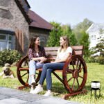41" Wooden Wagon Wheel Bench, Rustic Outdoor Patio Bench Weather Resistance Furniture, 2-Person Slatted Seat with Backrest, Carbonized - Image 2