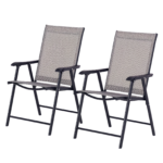 Set of 2 Outdoor Folding Chairs, Stackable Patio Dining Chairs with Armrests, Metal Frame, Gray
