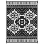 Reversible Outdoor Rug, Waterproof Plastic Straw with Carry Bag, 9' x 12', White & Black Toothed Rhombus