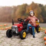 12V Electric Ride on Tractor with Trailer, 25W Dual Motors, Red - Image 2