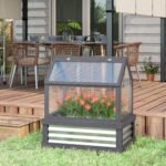 Raised Garden Flower Bed Kit with Greenhouse, Wooden Cold Frame Planter, 35.5" x 22.5" x 38.25", Gray - Image 2