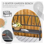 50" Outdoor Bench, Metal Garden Bench with V-Shaped Pattern Backrest, Porch Bench with Slatted Seat for Park, Yard, Lawn, Black - Image 4