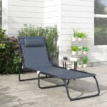 Folding Chaise Lounge Pool Chair with 4-Position Reclining Back, Breathable Mesh & Bungee Seat, Gray - Image 2