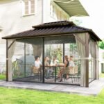 10' x 14' Hardtop Gazebo with Double Galvanized Steel Roof Canopy, Aluminum Frame Permanent Gazebo, Brown - Image 2
