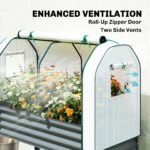 Galvanised Raised Garden Bed with Greenhouse Cover, Metal Elevated Garden Bed with Bed Liner, Bottom Shelf, Dark Gray - Image 5
