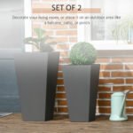2-Pack Outdoor Planter Set, Flower Pots with Drainage Holes, Durable & Stackable Plant Pot, 22in & 18in, for Porch, Entryway, Patio, Yard, Garden, Gray - Image 4