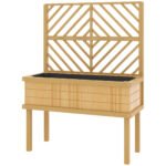 Elevated Wood Planter with Trellis for Climbing Plants, Raised Garden Bed with Legs and Drainage Holes, Natural Wood