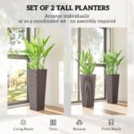 32 Inch Tall Planters for Outdoor Plants, Set of 2 Plastic Flower Pots with Drainage Holes, Brown - Image 4