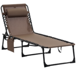 Folding Chaise Lounge Chair Outdoor, Sun Tanning Chair with Side Pocket, Carrying Strap, Portable Patio Beach Lounger with 5-Position Reclining Back, Headrest for Pool, Camping, Yard, Brown