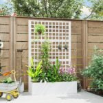 Galvanized Raised Garden Bed Planter Box with Trellis for Climbing Plants, Vegetable, Vines, 43" x 16" x 70", White - Image 2