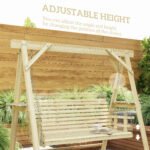 3 Seat Wooden Porch Swing with Stand, Patio Swing with Side Tables, for Garden, Poolside, Backyard, Natural Wood - Image 6