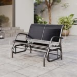 2-Person Outdoor Glider Bench, Patio Double Swing Rocking Chair Loveseat w/Powder Coated Steel Frame for Backyard Garden Porch, Black - Image 3