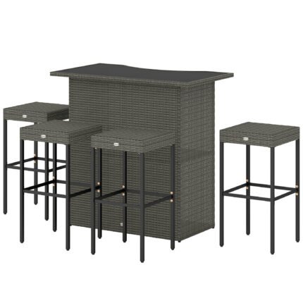 5 Piece Rattan Wicker Bar Set with High Top Outdoor Table and Chairs