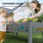 2 Tier Raised Garden Bed, Wooden Elevated Planter Box with Legs, Outdoor Plant Bed for Flowers Vegetables Herbs Gray - Image 7