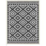 Outdoor Rug Carpet Reversible Plastic Straw Rug with LED Lights Black and White 12' x 9' for Patio