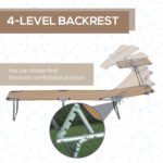 Outdoor Pool Chaise Lounge Chair, Folding Tanning Chair with Sun Shade, Tan - Image 4