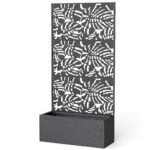 Metal Planter Box with Trellis, 71" Tall Raised Garden Bed with Privacy Screen and Drainage Holes, Banana-Leaf Cut-Outs