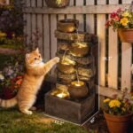28" Outdoor Fountain with 5-Tier Rustic Jugs, Cascading Waterfall with LED Lights, Adjustable Flow, Rustic Brown - Image 3