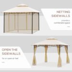 10' x 10' Outdoor Patio Gazebo Canopy Tent with Mesh Sidewalls, 2-Tier Canopy for Backyard, Beige - Image 6