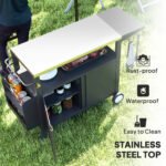Outdoor Grill Cart Table with Stainless Steel Top, Movable Pizza Oven Table with Foldable Side Table, Wheels - Image 4